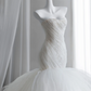 Off-white strapless fitted waist slim hip sexy long ball gown R8437