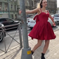 Red suspender waist puffy princess skirt homecoming dress R5591