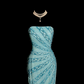 Light blue strapless beaded fitted long ball gown R6662