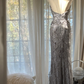 Silver halter neck, fitted waist, bodycon, sexy, high-end long ball gown R7737