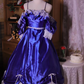 Blue square-neck floor-length ball gown with a cinched waist and slim fit; bridal gown R7294