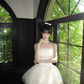 White suspender satin waist slim elegant tulle skirt homecoming dress R5089