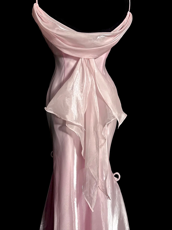 Light pink halter-neck fitted bodycon sexy ball gown R8111
