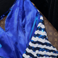 Blue and white striped sequined halter neck sexy short ball gown R6981