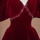 Red puff-sleeved V-neck fitted long ball gown/bridal dress R8497