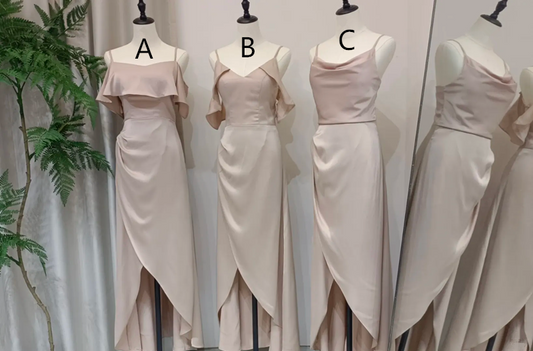 Champagne satin slim waist slimming elegant ball gown, bridesmaid dress R5983