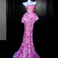 Pink Floral-Print Strapless Fitted-Waist Slim-Fit Ruched Hip-Hugging Mermaid-Length Prom Dress R6502