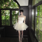 White suspender satin waist slim elegant tulle skirt homecoming dress R5089