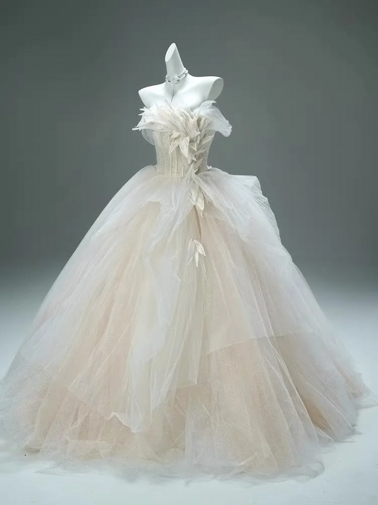 White tube top slim waist puffy skirt long dress bridal gown R5749