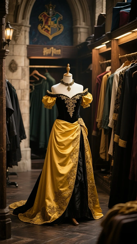 Gold puff sleeves one shoulder slim waist elegant long ball gown R6081