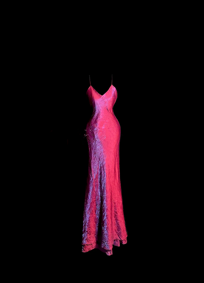 Pink halter-neck satin fitted long ball gown R6622