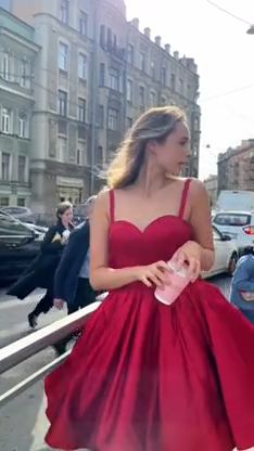 Red suspender waist puffy princess skirt homecoming dress R5591