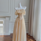 Brown tube top ruffled neckline slim waist long dress homecoming dress R5192