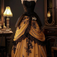 Black fitted bodice with gold tulle skirt, ball gown R8128