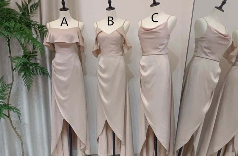 Champagne satin slim waist slimming elegant ball gown, bridesmaid dress R5983