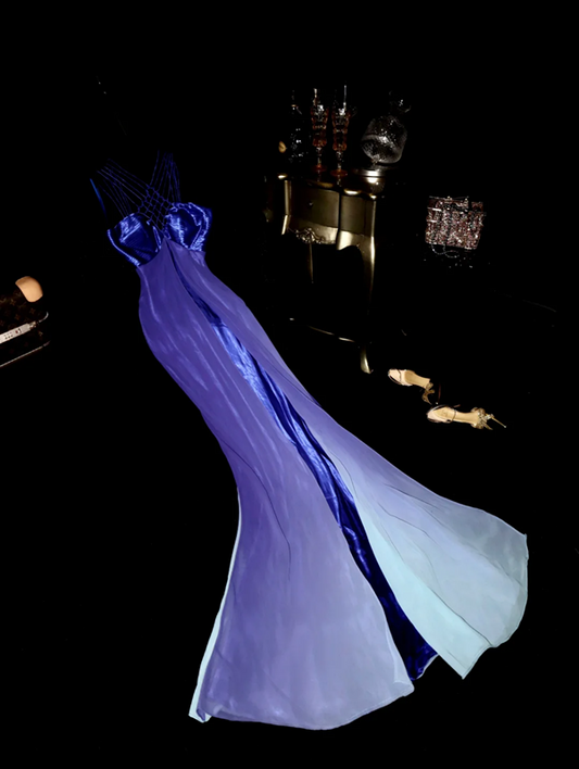 Gradient purple halter-neck high-waisted fairy-like long ball gown R6941