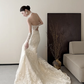 White halter neck lace waist slim elegant fishtail sexy long dress bridal gown R6063