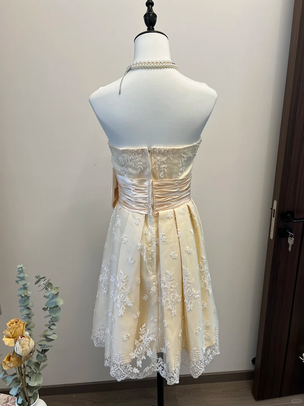 Apricot tube top waist slimming sexy elegant mid-length skirt homecoming dress R4360