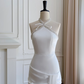 White Pearl Halter Neck Waist Slim Fit Satin Sexy Short Skirt Homecoming Dress R5051