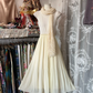 Apricot-colored tank top, camisole, fitted waist, A-line midi-length prom dress R6382