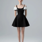 Black design suspenders one shoulder waist slim fit A-line big skirt short skirt homecoming dress R4808