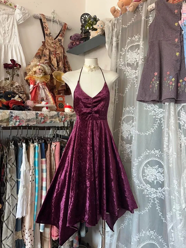 Fuchsia Spaghetti Strap Waist-Cinched Slim-Fit Full Skirt Short-Length Ball Gown R7420