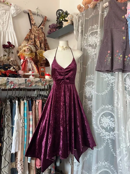 Fuchsia Spaghetti Strap Waist-Cinched Slim-Fit Full Skirt Short-Length Ball Gown R7420