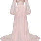 Light pink off-the-shoulder fitted long elegant ball gown, bridal dress R8564