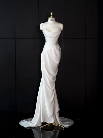 White satin strapless fitted long ball gown/bridal dress R8958