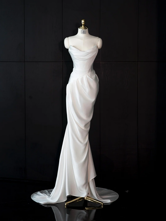 White satin strapless fitted long ball gown/bridal dress R8958