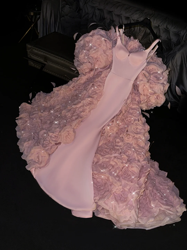 Light pink halter-neck fitted long ball gown/bridal dress R8808