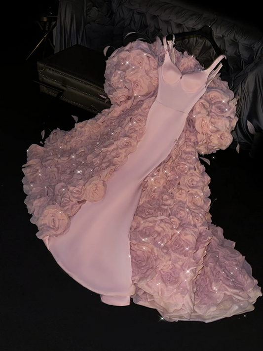 Light pink halter-neck fitted long ball gown/bridal dress R8808