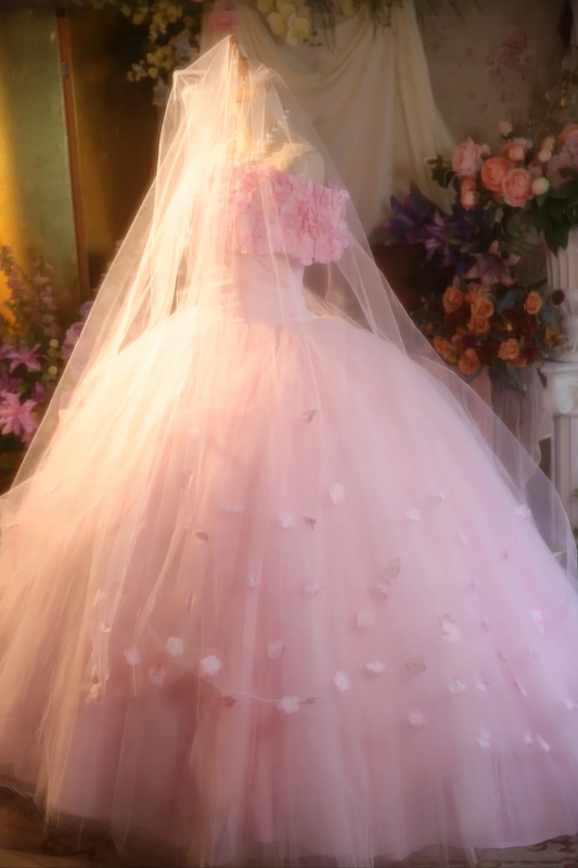 Light pink off-the-shoulder fitted waist ball gown/bridal dress R7274