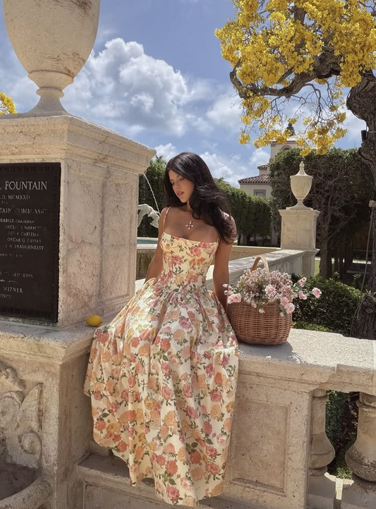 Retro CottageCore Prom Gown Floral Women's Corset Maxi Birthday Dress — Fall Outfit 2026   RS3059