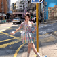 Colorful square neck waist short sleeve plaid dress summer French skirt R5025