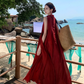 Fairy Island Travel Outfit Halter Neck V-Neck Dress Beach Dress Loose Casual Long Dress R1732