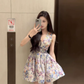 Sleeveless V-neck Colorful Flower Waist Dress French Design Exquisite Skirt Homecoming Dress R2988