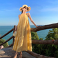 Beach dress yellow jacquard halter neck dress lazy style temperament long dress R0759