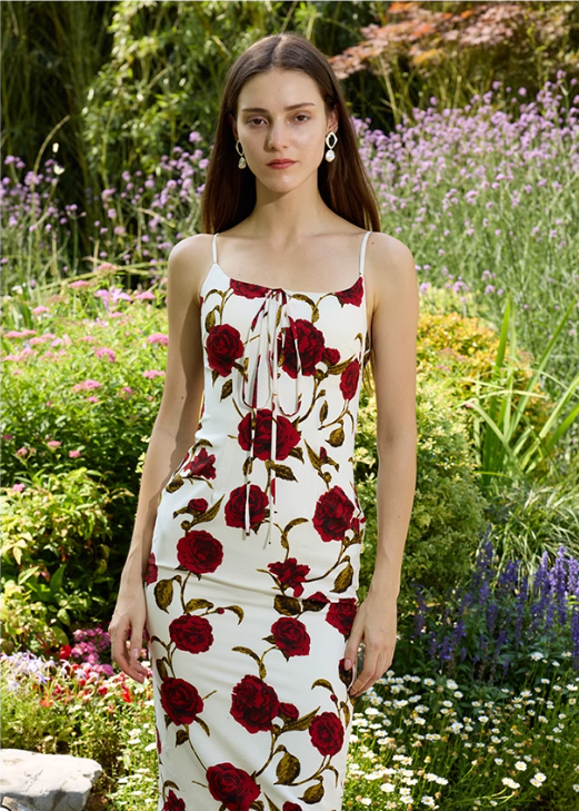 French retro rose floral suspender dress 2025 new style hip skirt R2717