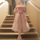 Pretty Pink Prom Gown , Puff Sleeves Elegant  Corset Maxi Evening Dress RS1459