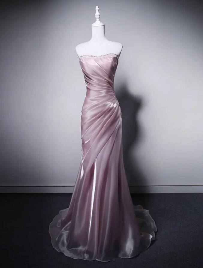 Silky Satin Bodycon Prom Gown ,Sparkly Pink Maxi Evening Dress RS2001