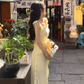 Beautiful yellow dress new model irregular ruffle unique beautiful temperament long skirt R4214
