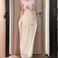 Flower V-neck suspender dress gentle temperament beautiful summer skirt R0729