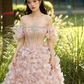 Beaded Floral Decor Puffy Prom Gown ,Gorgeous Champagne Maxi Evening Dress RS2024