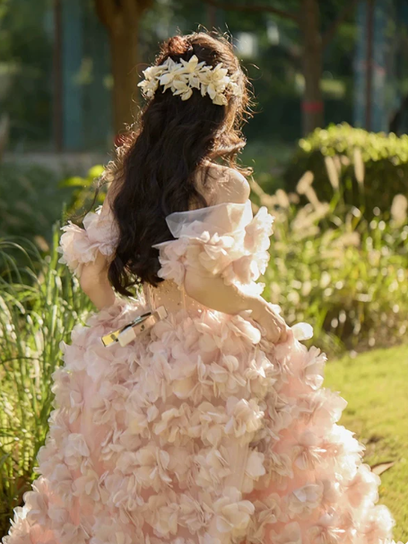 Beaded Floral Decor Puffy Prom Gown ,Gorgeous Champagne Maxi Evening Dress RS2024