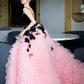 Tulle Puffy Prom Gown ,Stunning Black-pink Maxi Evening Dress Ball Gown RS2025