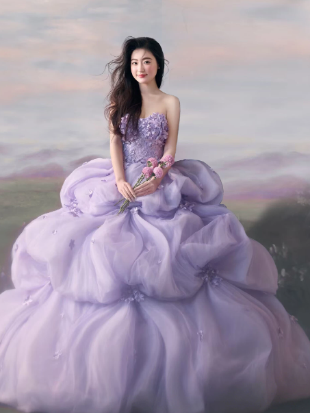 Tulle Puffy Aplique Prom Gown ,Dreamy Lavender Maxi Evening Dress Ball Gown RS2026