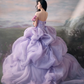 Tulle Puffy Aplique Prom Gown ,Dreamy Lavender Maxi Evening Dress Ball Gown RS2026
