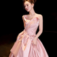 Hazy Satin Silky Prom Gown ,Gentle Pink Maxi Birthday Dress Ball Gown RS2027