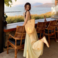 Printed suspender dress Chinese style women's clothing small size big swing v-neck long dress R1708